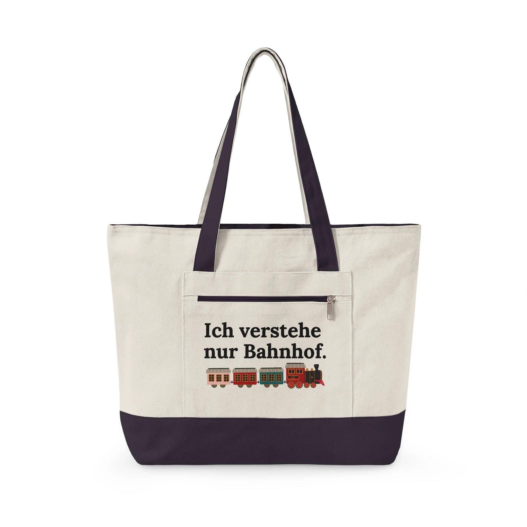 Ich verstehe nur Bahnhof train design Zippered Canvas Tote, funny German phrase, vintage trains