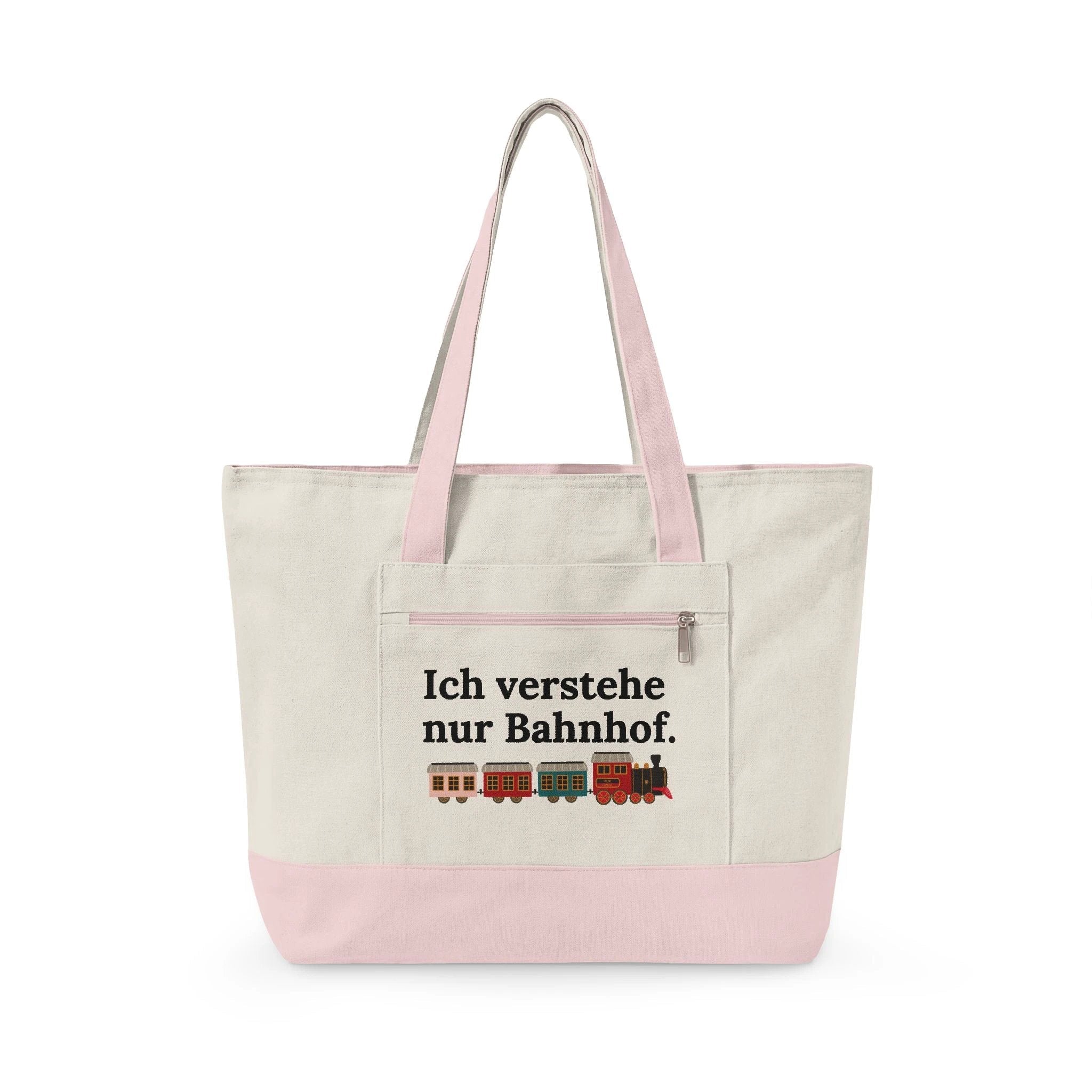 Ich verstehe nur Bahnhof train design Zippered Canvas Tote, funny German phrase, vintage trains