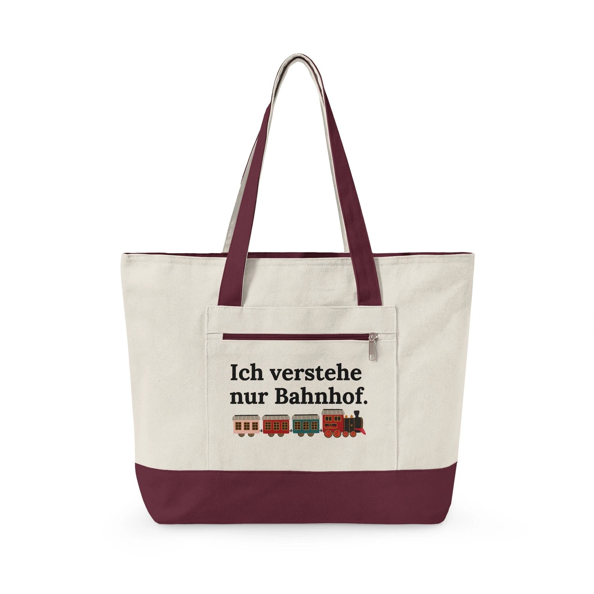 Ich verstehe nur Bahnhof train design Zippered Canvas Tote, funny German phrase, vintage trains