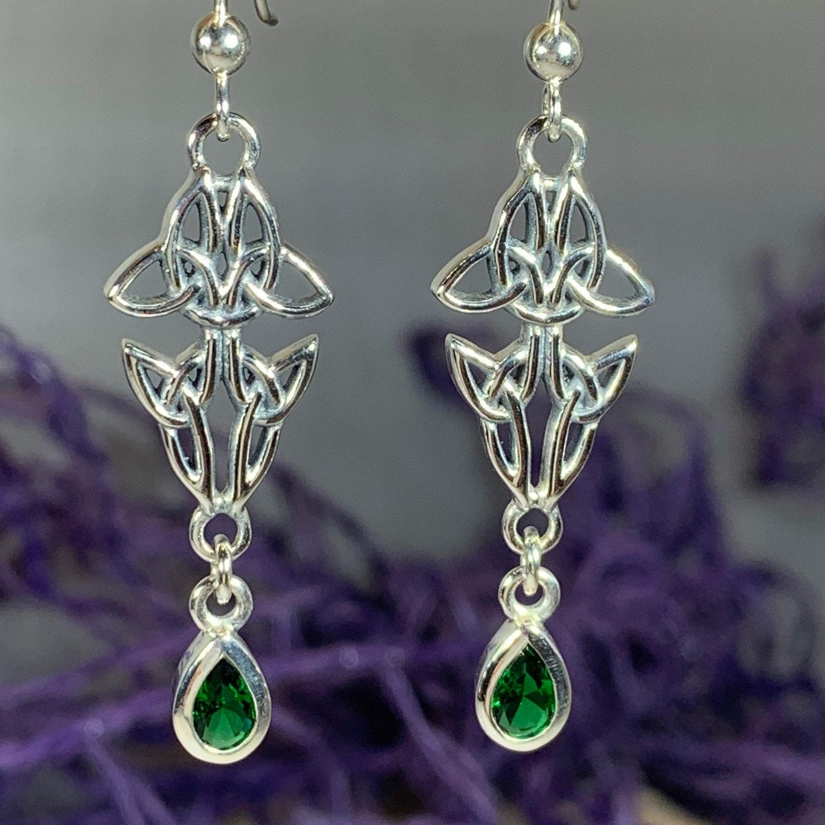 Artisan Long Trinity Knot Earrings in Sterling Silver