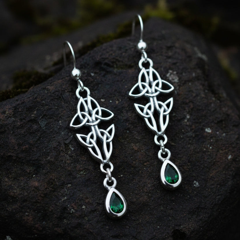 Artisan Long Trinity Knot Earrings in Sterling Silver