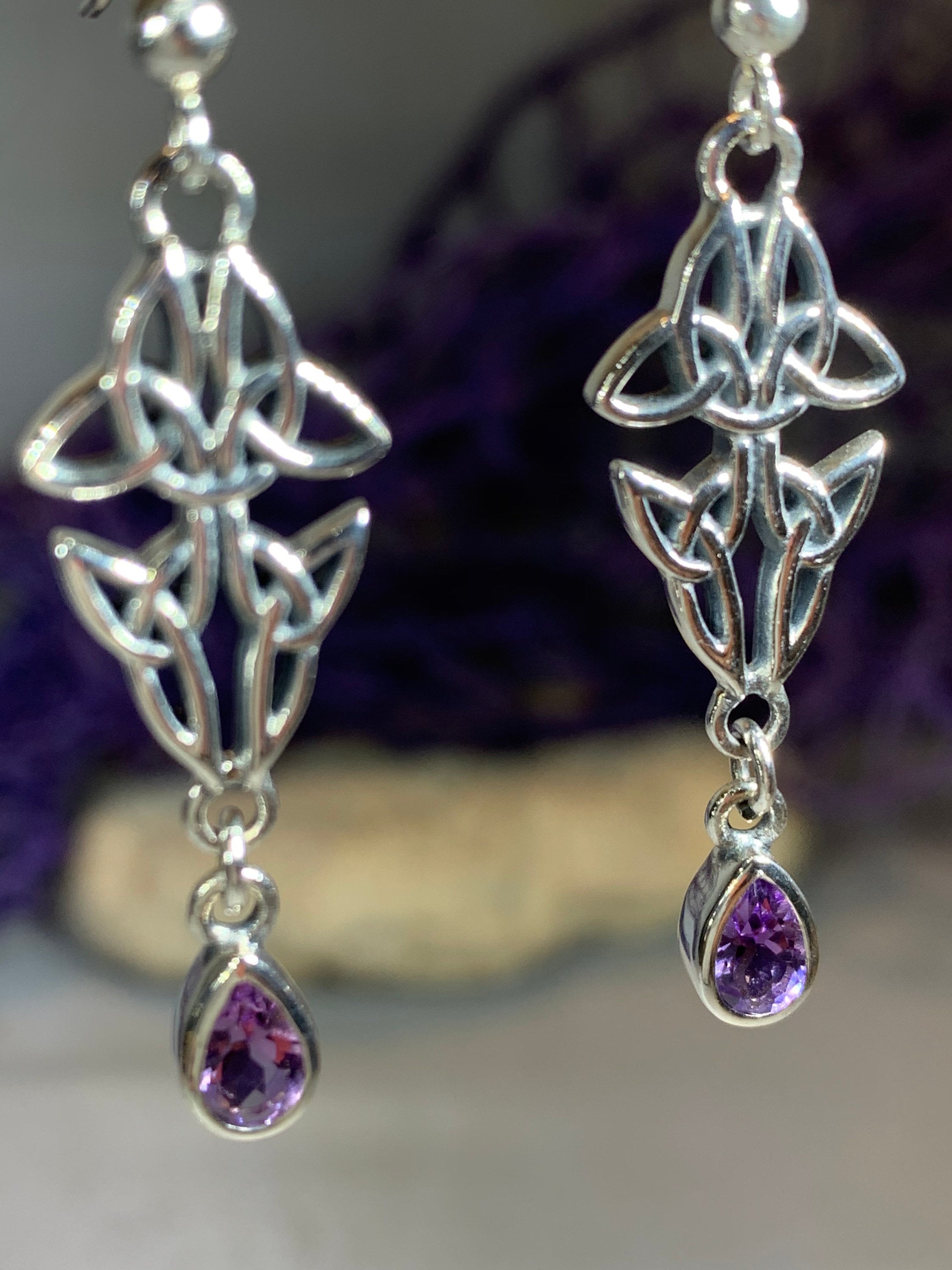 Artisan Long Trinity Knot Earrings in Sterling Silver
