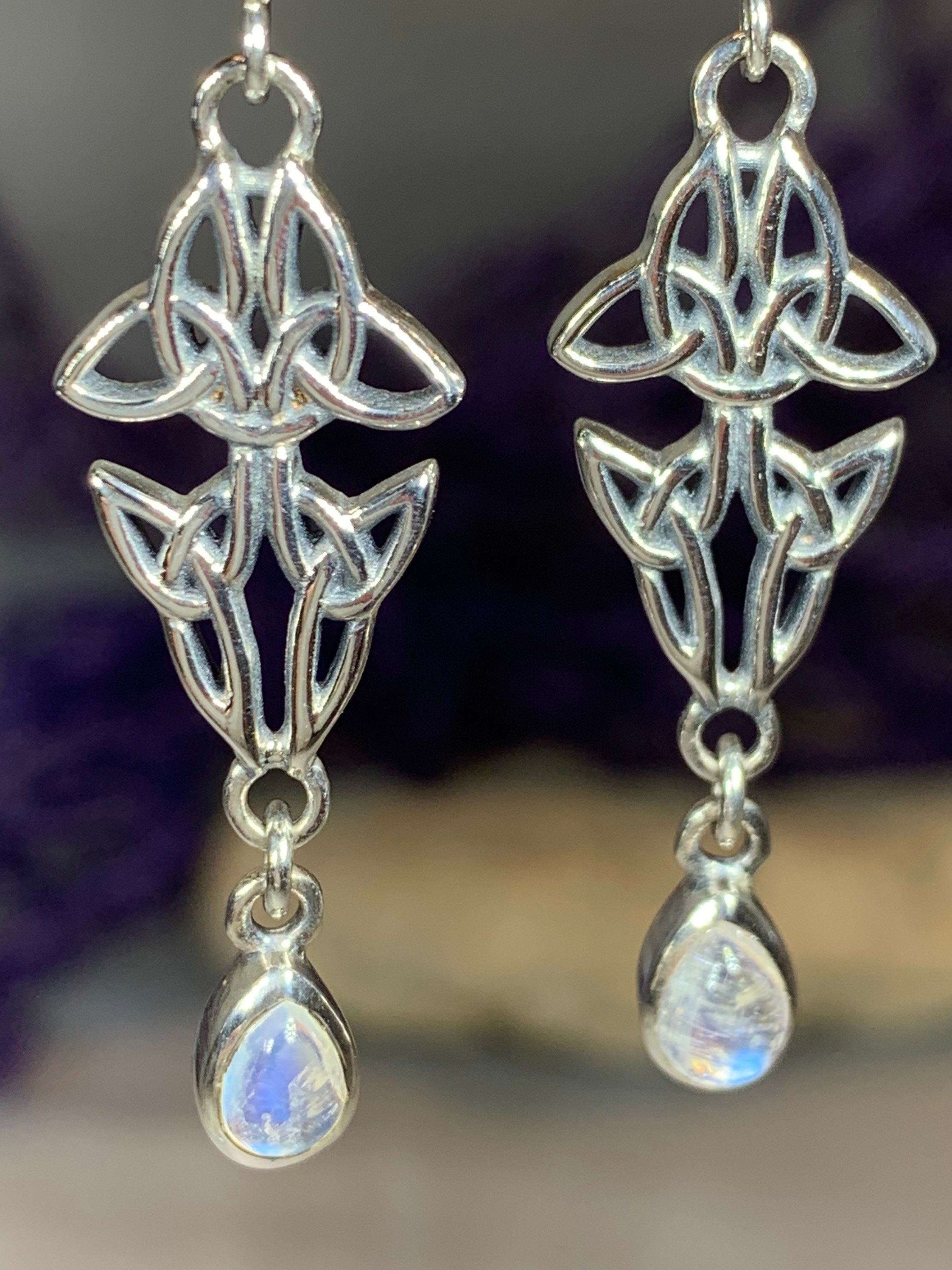 Artisan Long Trinity Knot Earrings in Sterling Silver