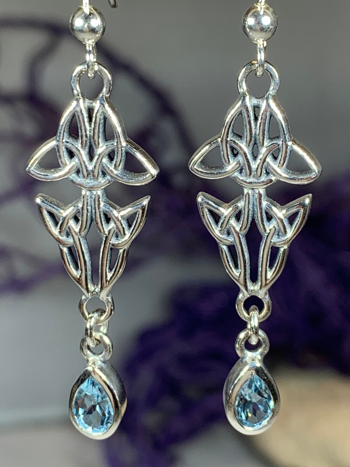 Artisan Long Trinity Knot Earrings in Sterling Silver