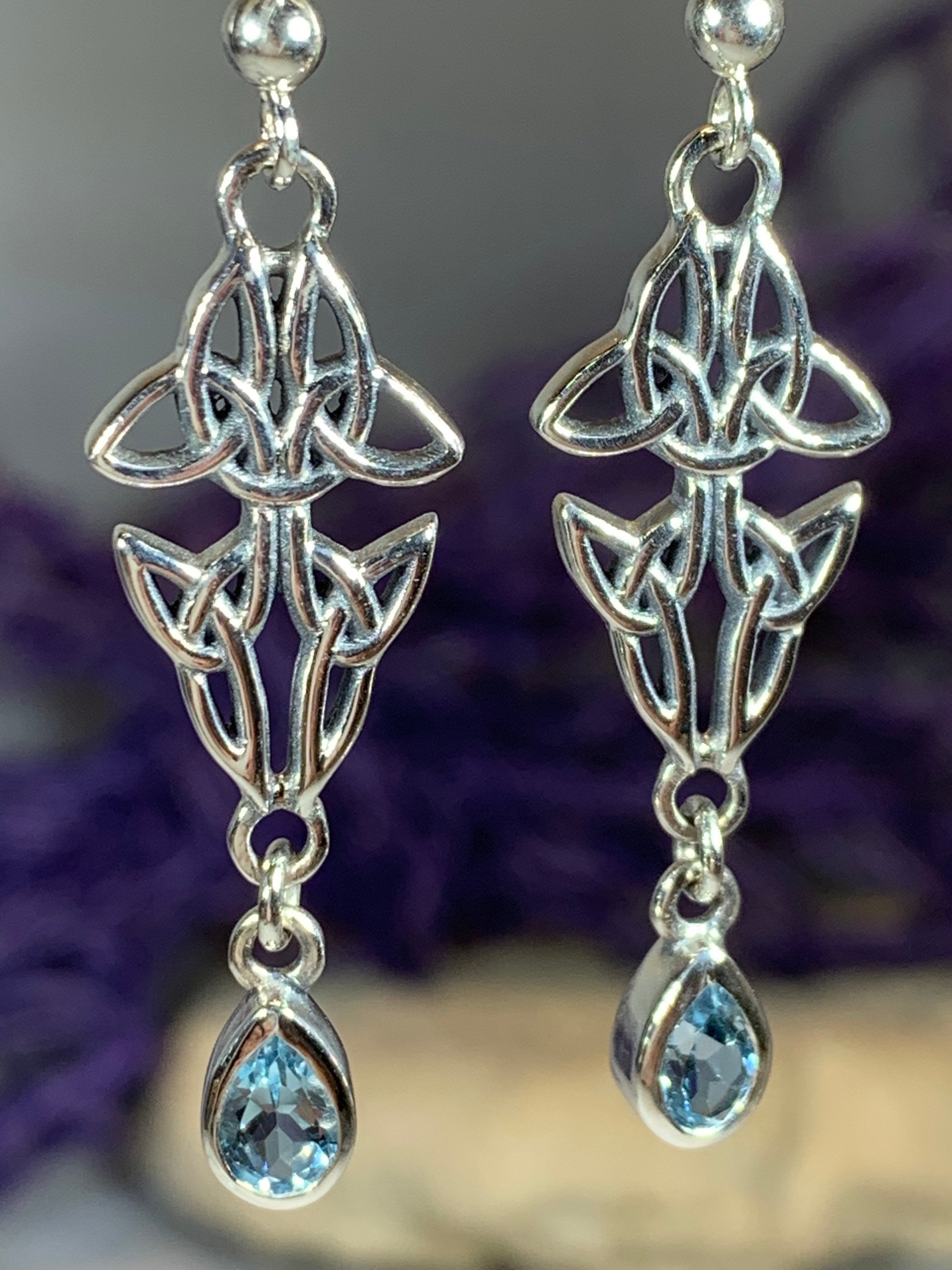 Artisan Long Trinity Knot Earrings in Sterling Silver
