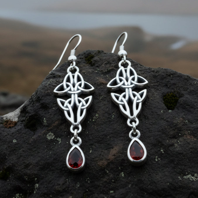 Artisan Long Trinity Knot Earrings in Sterling Silver