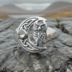 Celtic Owl Moon Ring with Moonstone
