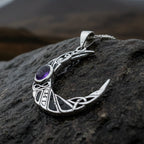 Aulay Celtic Raven Moon Necklace in Sterling Silver