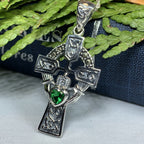 Irish Claddagh Celtic Cross Necklace in Sterling Silver