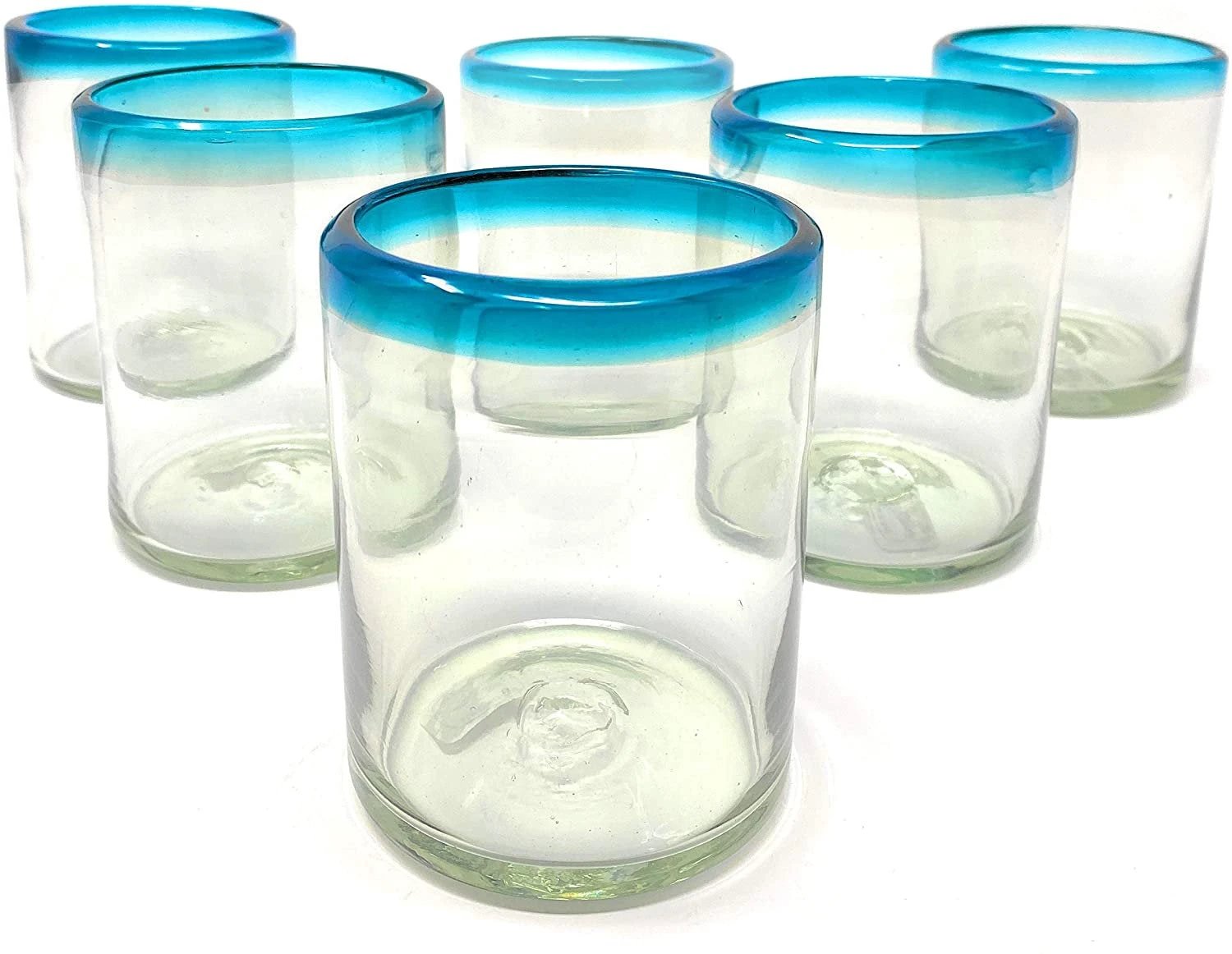 Aqua Rim Tumbler Glasses - Set of 6 (10 oz each) by Dos Sueños