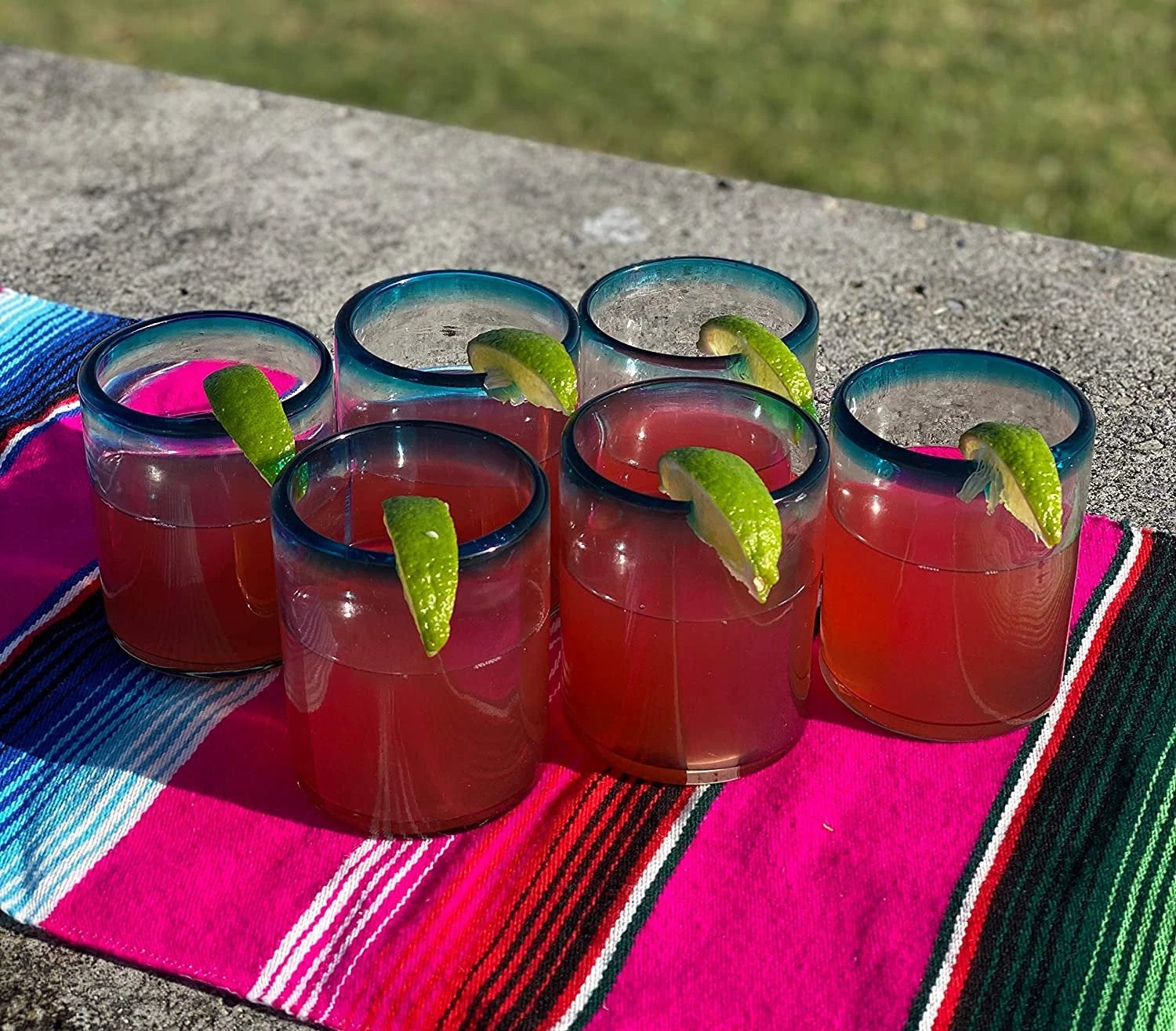 Aqua Rim Tumbler Glasses - Set of 6 (10 oz each) by Dos Sueños