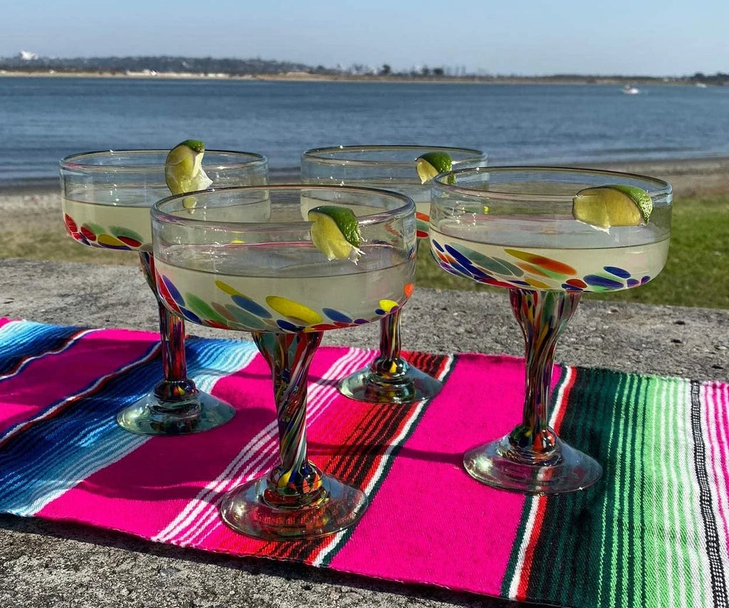 Confetti Carmen Design Margarita Glasses -Set of 4 (16 oz each) by Dos Sueños