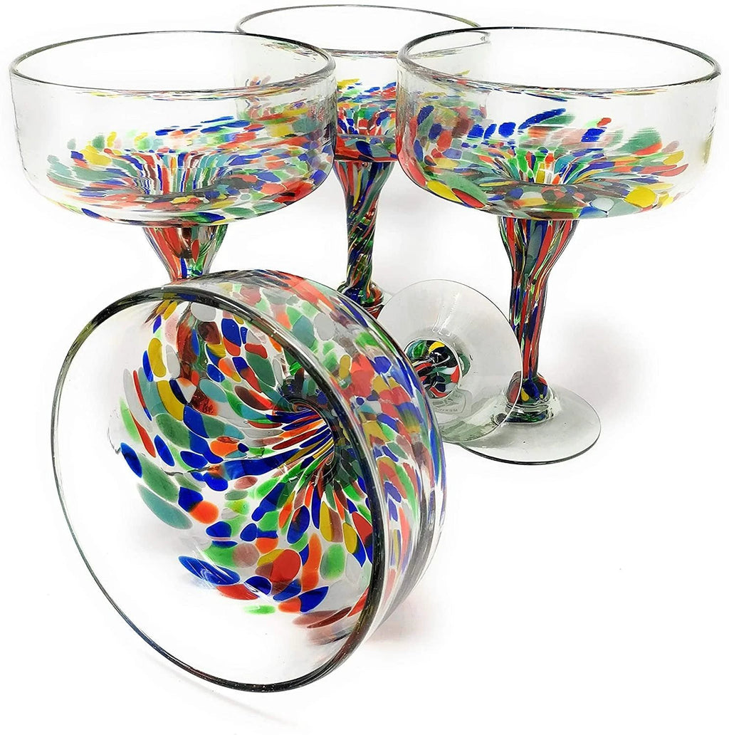 Confetti Carmen Design Margarita Glasses -Set of 4 (16 oz each) by Dos Sueños