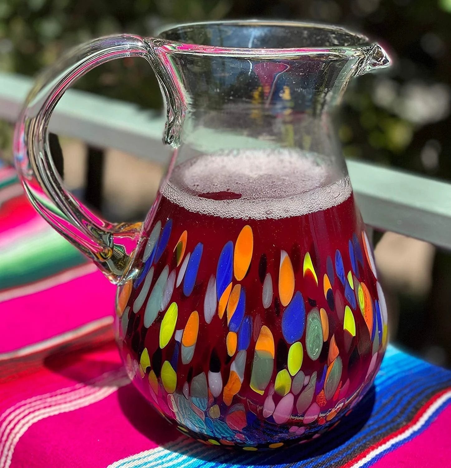 Confetti Carmen Design Glass Pitcher - Juice, Margaritas, Water, Lemonade (84 oz) by Dos Sueños