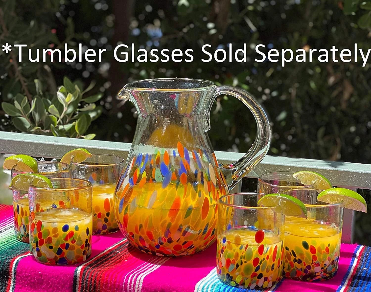Confetti Carmen Design Glass Pitcher - Juice, Margaritas, Water, Lemonade (84 oz) by Dos Sueños