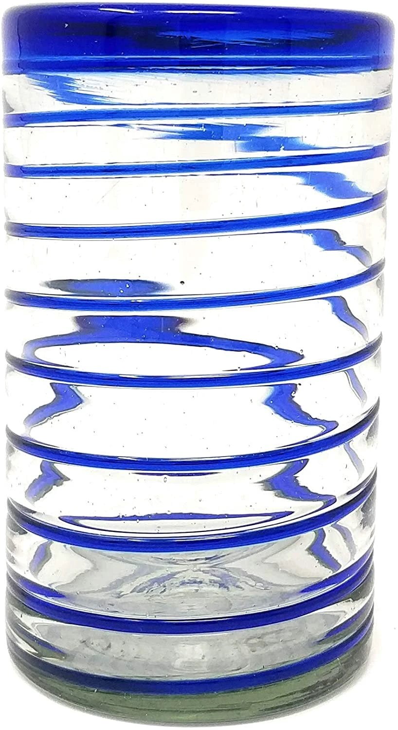 Cobalt Blue Spiral Design Drinking Glasses - Set of 6 (14 oz each) by Dos Sueños