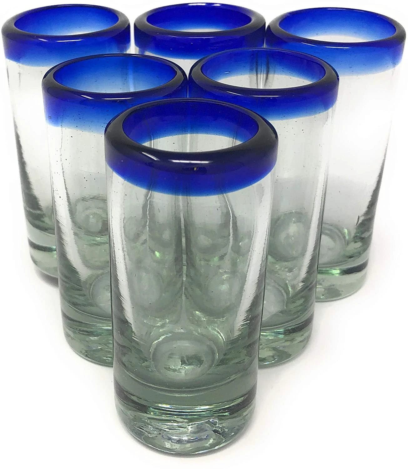 Cobalt Blue Rim Tequila Shot Glasses - Set of 6 (2 oz each) by Dos Sueños