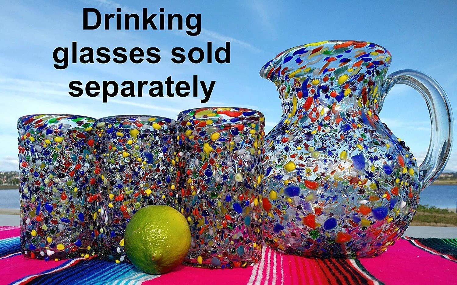 Confetti Rock Design Glass Pitcher - Juice, Margaritas, Water, Lemonade (84 oz) by Dos Sueños