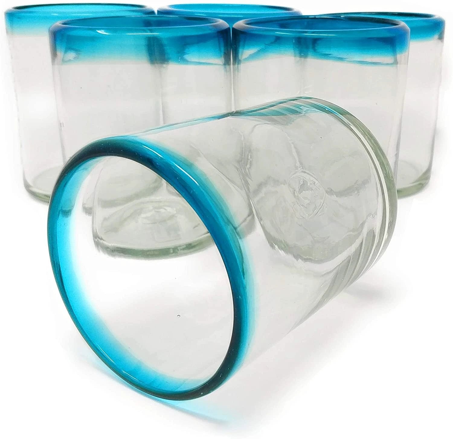 Aqua Rim Tumbler Glasses - Set of 6 (10 oz each) by Dos Sueños