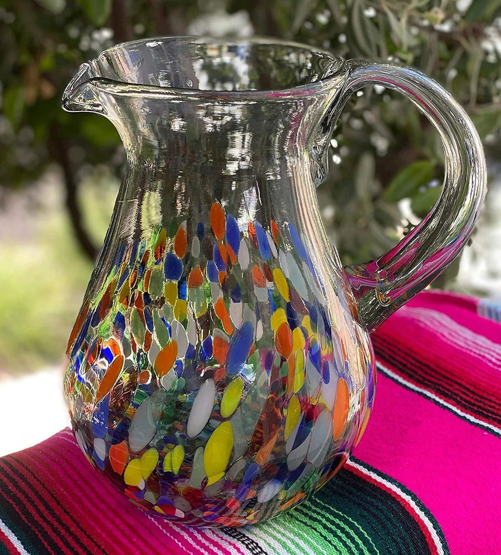 Confetti Carmen Design Glass Pitcher - Juice, Margaritas, Water, Lemonade (84 oz) by Dos Sueños