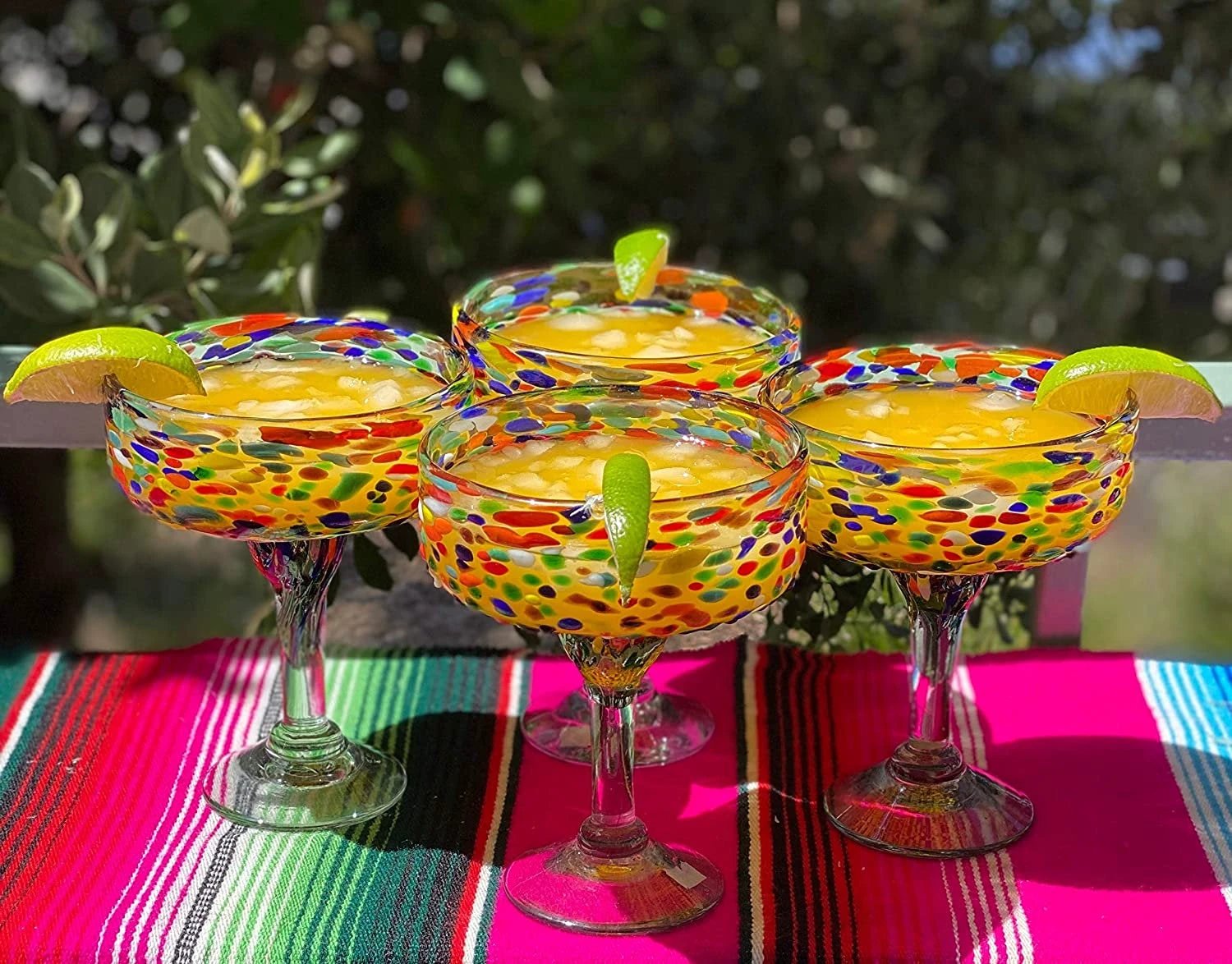 Confetti Rock Margarita Glasses - Set of 4 (16 oz each) by Dos Sueños