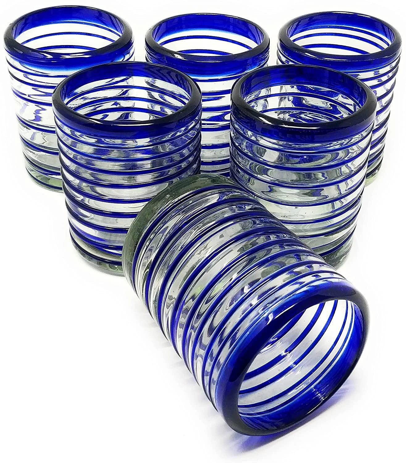 Blue Spiral Design Tumbler Glasses - Set of 6 (10 oz each) by Dos Sueños