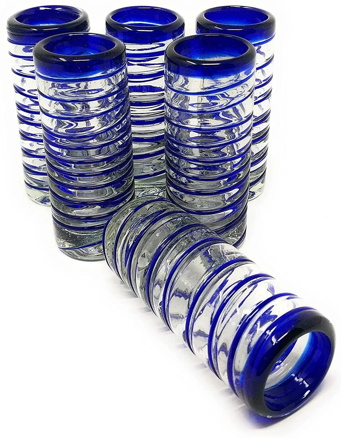 Cobalt Blue Spiral Tequila Shot Glasses - Set of 6 (2 oz each) by Dos Sueños