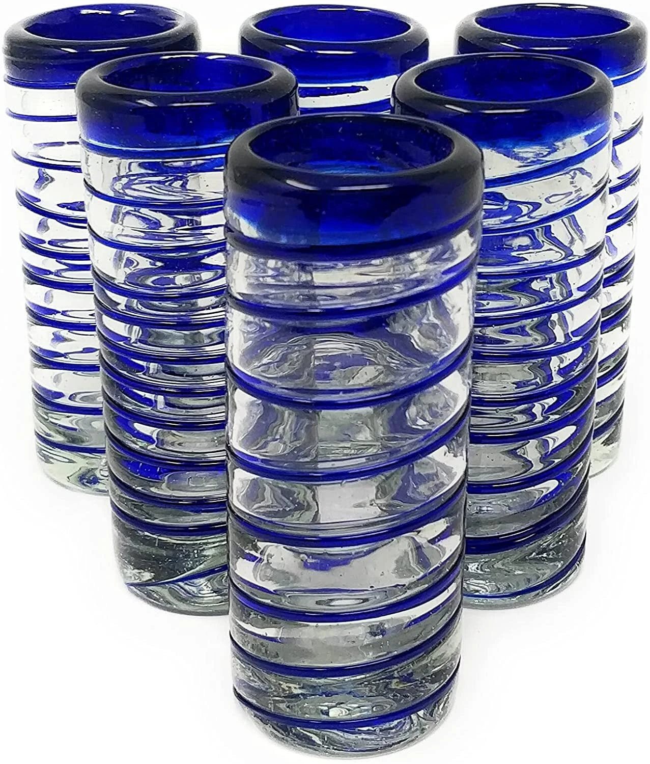 Cobalt Blue Spiral Tequila Shot Glasses - Set of 6 (2 oz each) by Dos Sueños