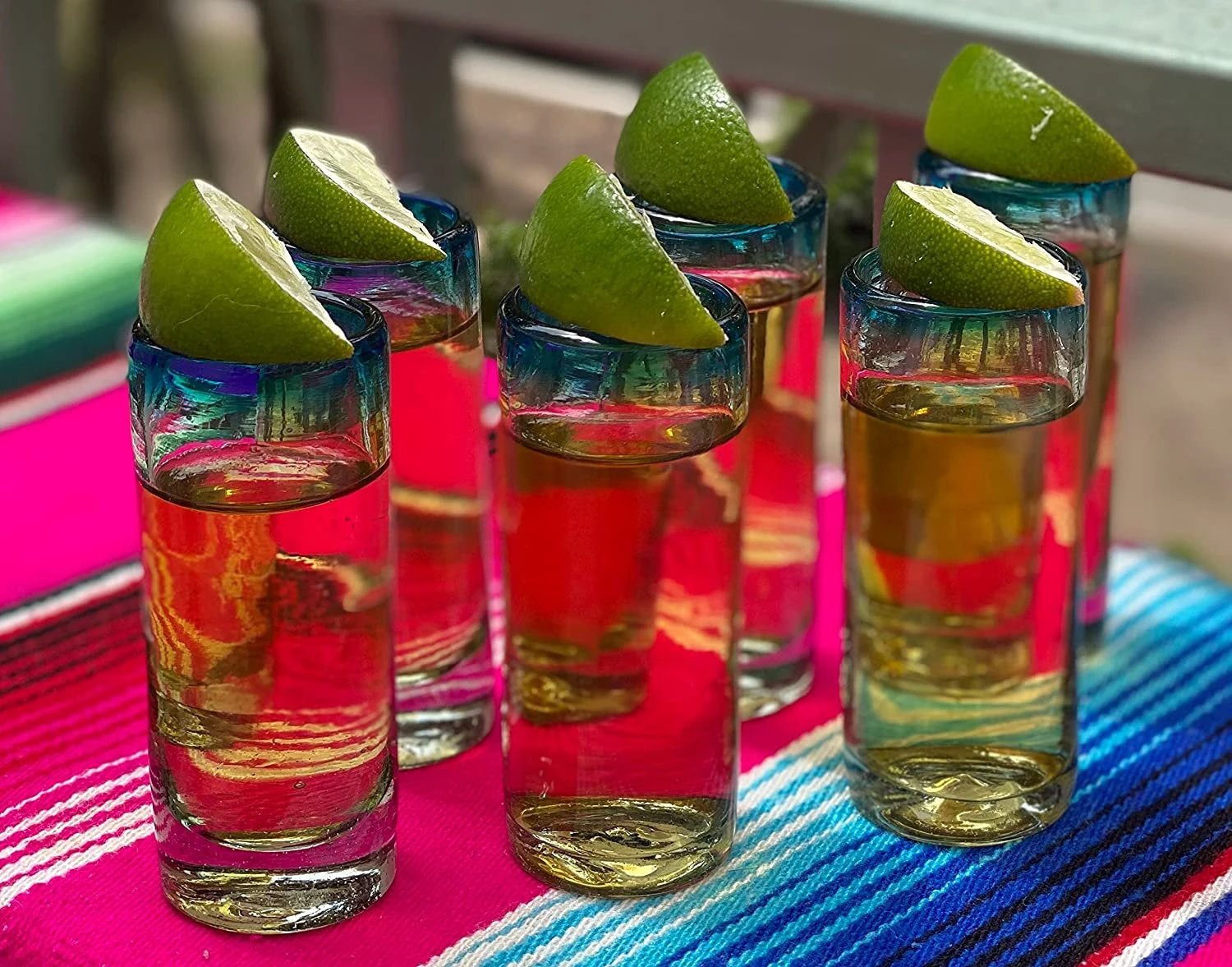 Aqua Rim Tequila Shot Glasses - Set of 6 (2 oz each) by Dos Sueños