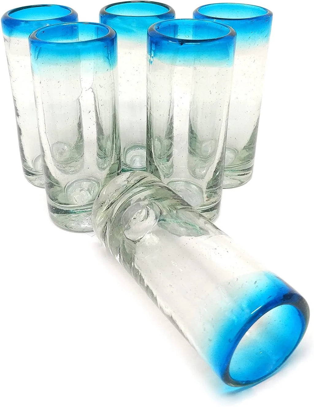 Aqua Rim Tequila Shot Glasses - Set of 6 (2 oz each) by Dos Sueños