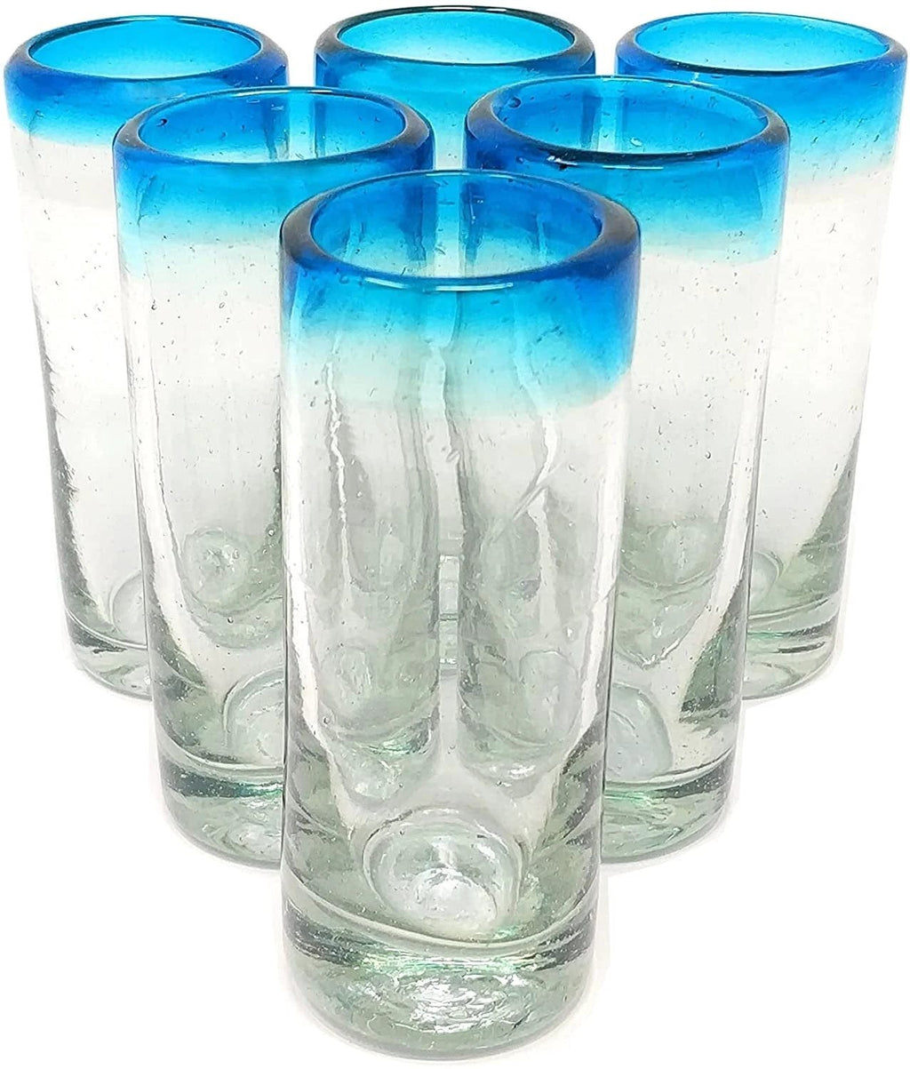 Aqua Rim Tequila Shot Glasses - Set of 6 (2 oz each) by Dos Sueños