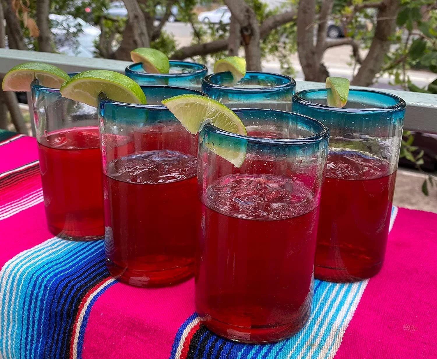 Aqua Rim Drinking Glasses - Set of 6 (14 oz each) by Dos Sueños