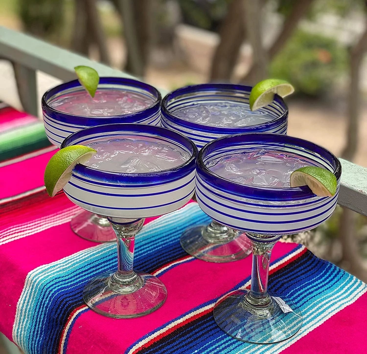 Cobalt Blue Spiral Design Margarita Glasses - Set of 4 (16 oz each) by Dos Sueños