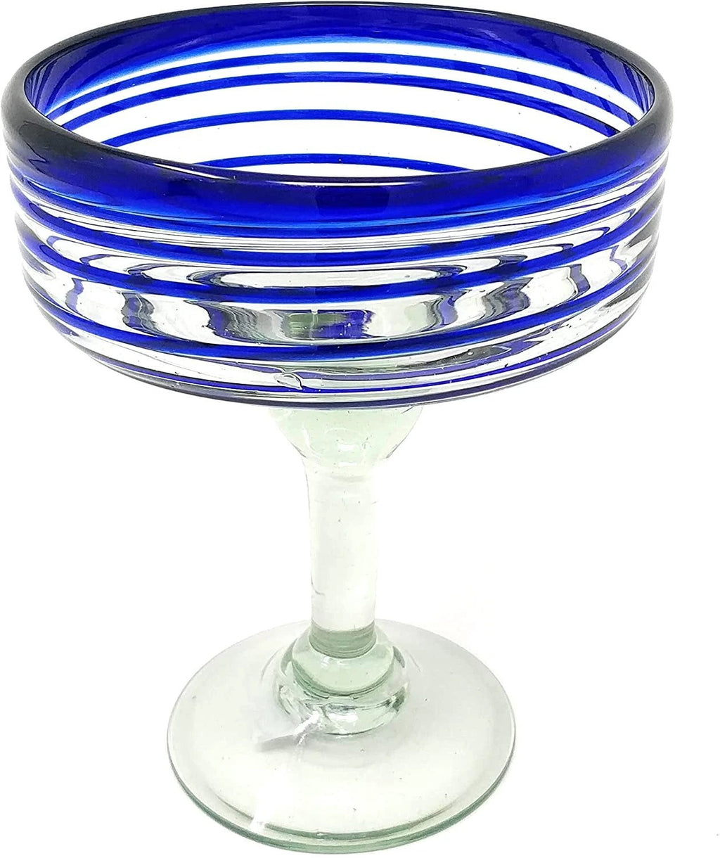 Cobalt Blue Spiral Design Margarita Glasses - Set of 4 (16 oz each) by Dos Sueños