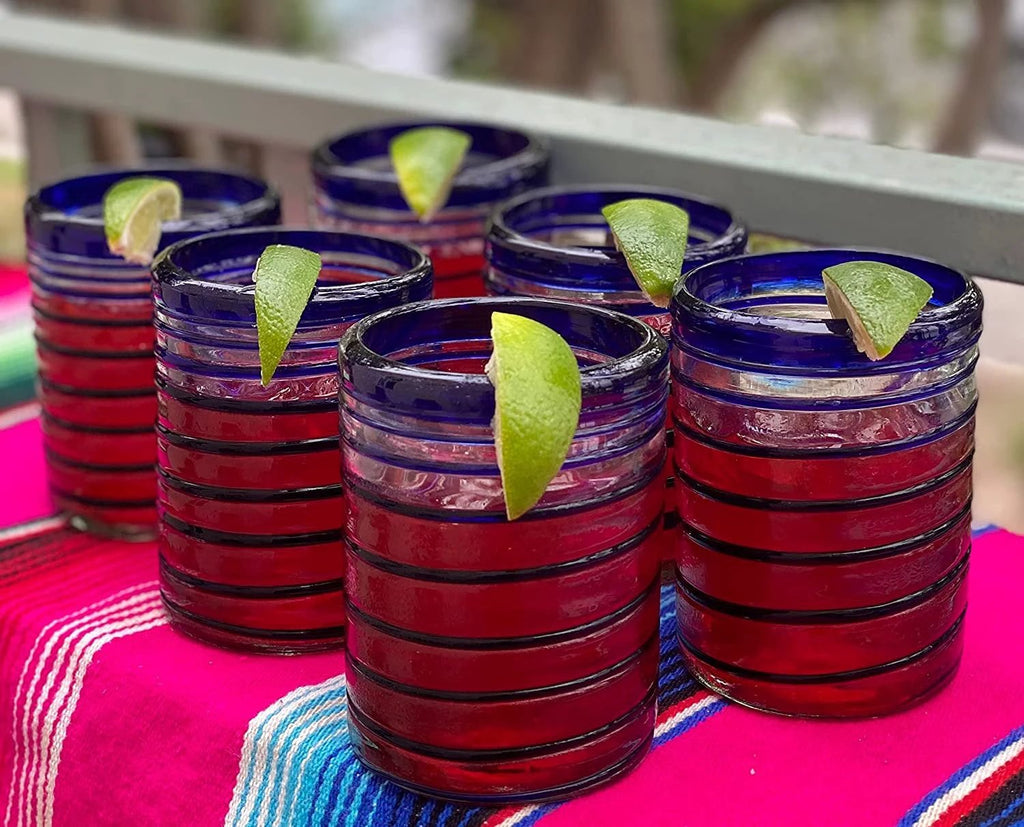 Blue Spiral Design Tumbler Glasses - Set of 6 (10 oz each) by Dos Sueños