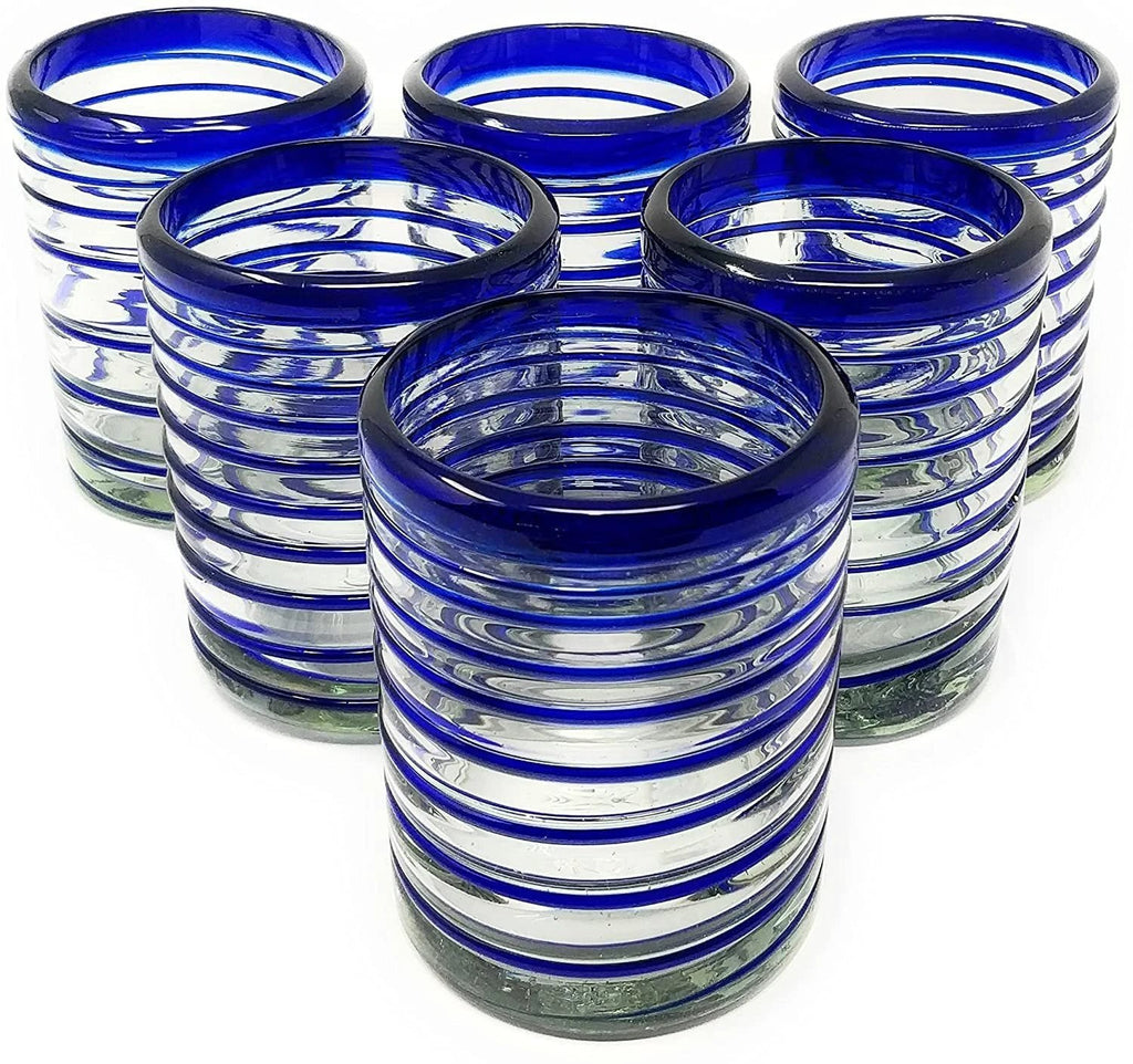 Blue Spiral Design Tumbler Glasses - Set of 6 (10 oz each) by Dos Sueños