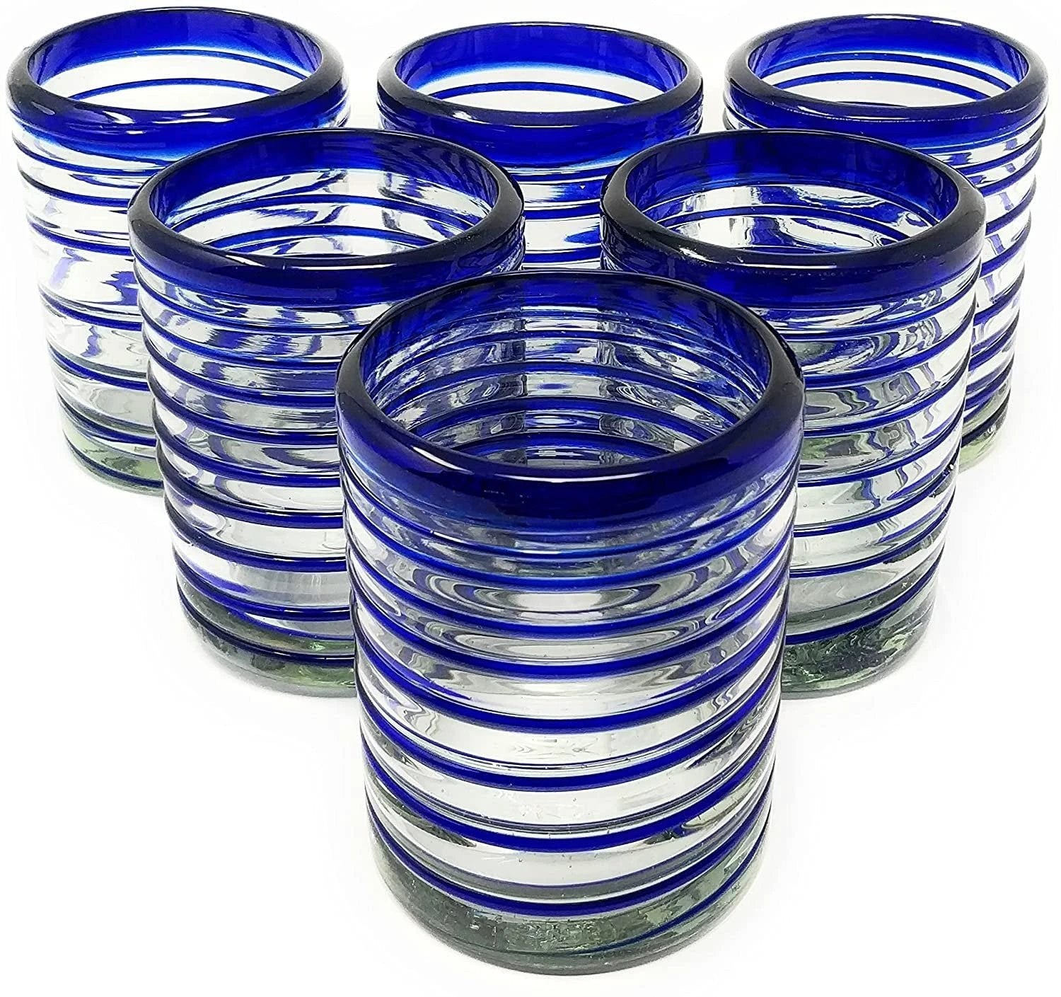Blue Spiral Design Tumbler Glasses - Set of 6 (10 oz each) by Dos Sueños