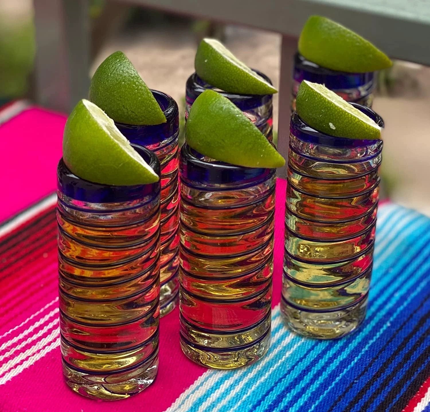 Cobalt Blue Spiral Tequila Shot Glasses - Set of 6 (2 oz each) by Dos Sueños