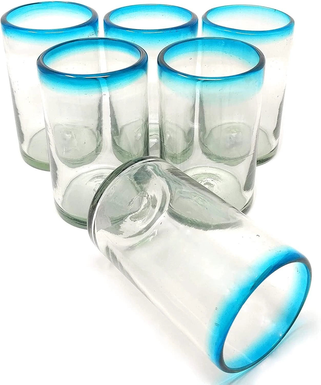 Aqua Rim Drinking Glasses - Set of 6 (14 oz each) by Dos Sueños
