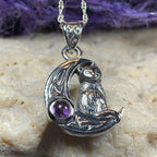 Celtic Cat in the Moon Necklace in Sterling Silver