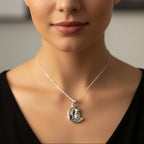 Celtic Cat in the Moon Necklace in Sterling Silver