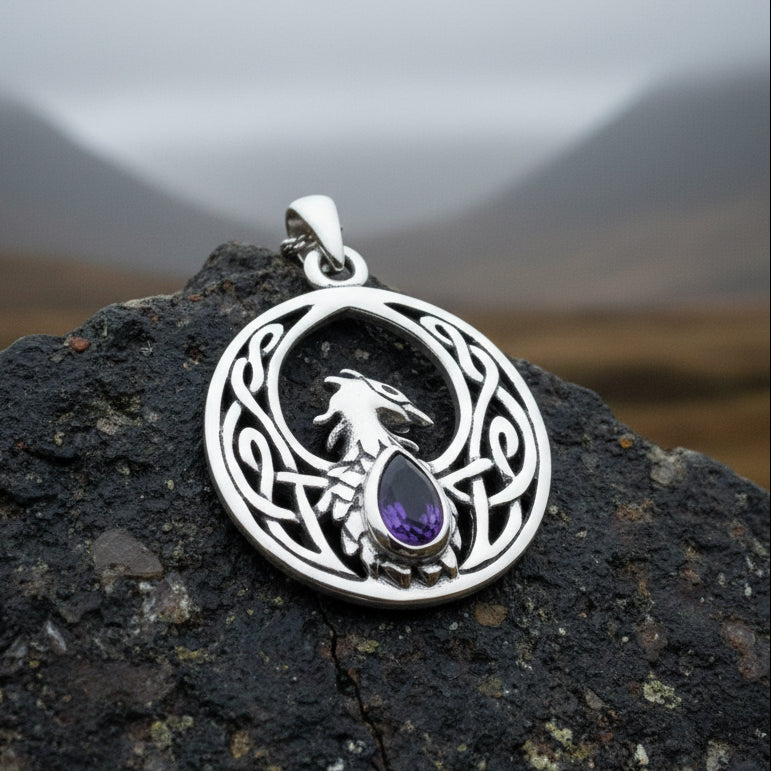 Celtic Rising Phoenix Necklace in Sterling Silver