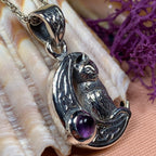 Celtic Cat in the Moon Necklace in Sterling Silver
