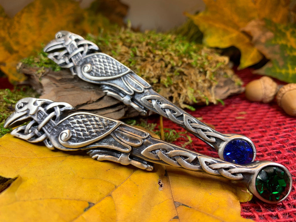 Celtic Raven Crystal Kilt Pin - Handmade in Scotland