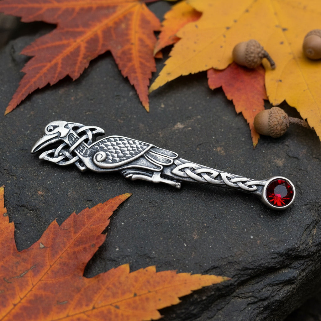 Celtic Raven Crystal Kilt Pin - Handmade in Scotland