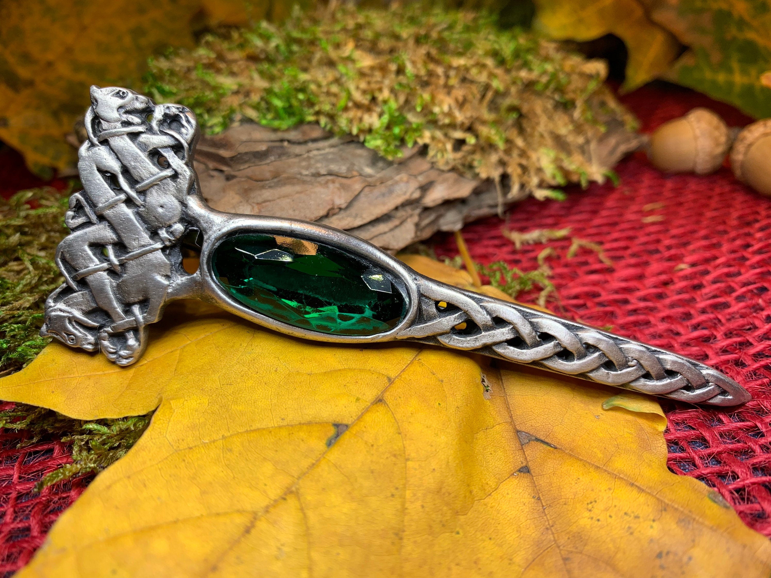 Celtic Dragon Crystal Kilt Pin - Handmade in Scotland