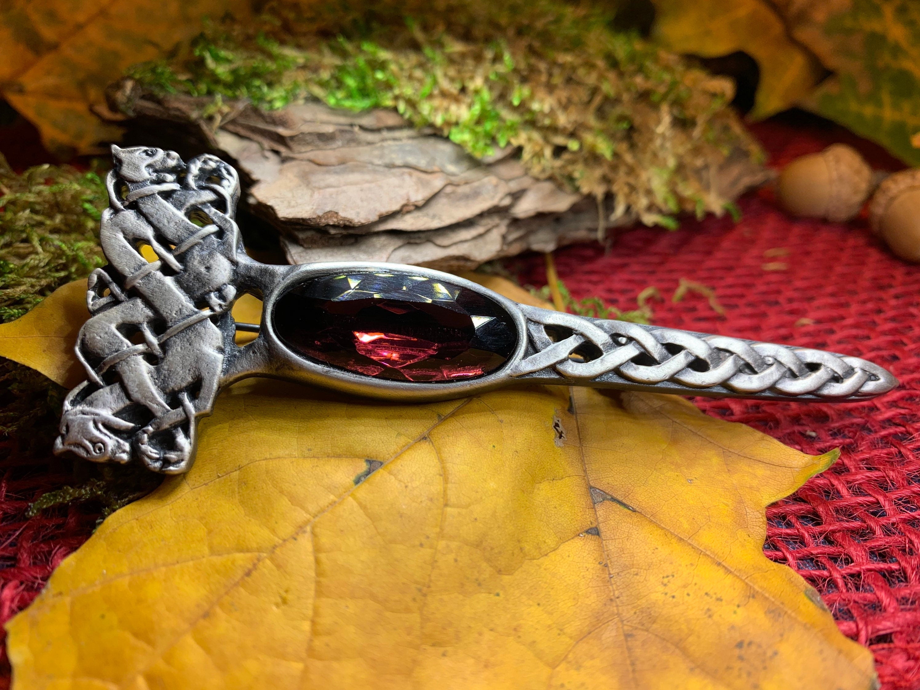 Celtic Dragon Crystal Kilt Pin - Handmade in Scotland