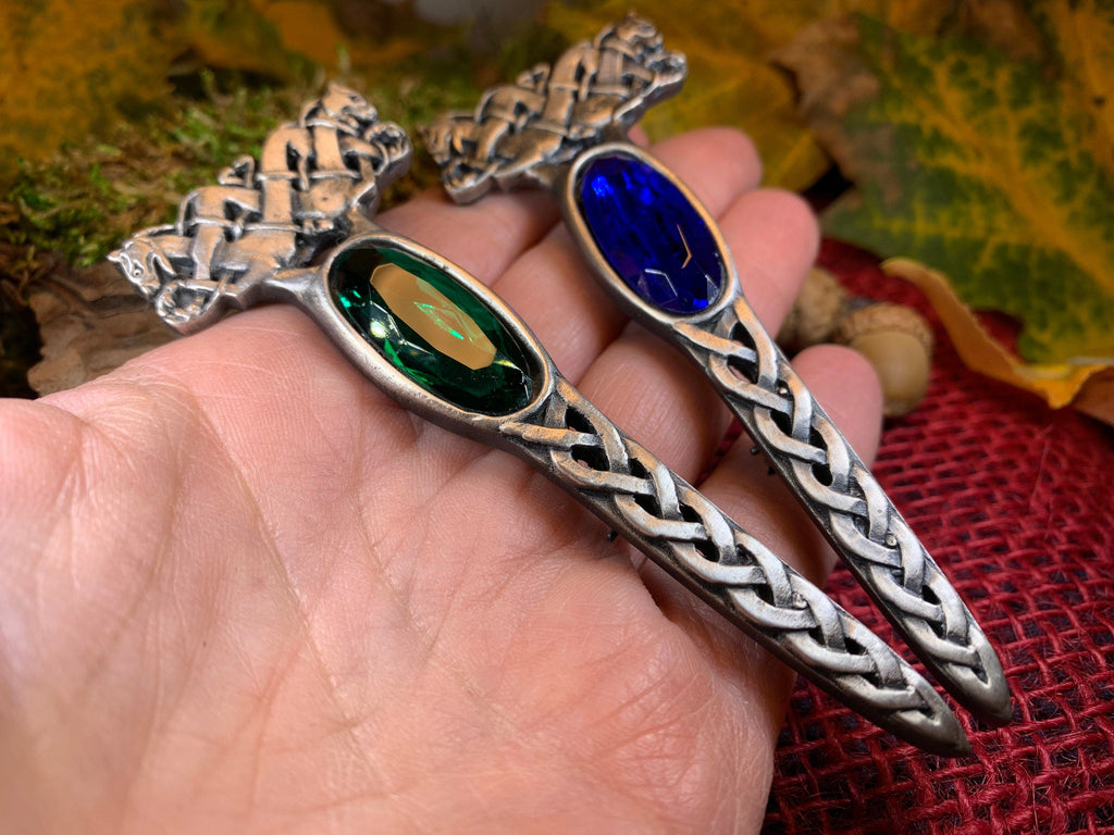 Celtic Dragon Crystal Kilt Pin - Handmade in Scotland