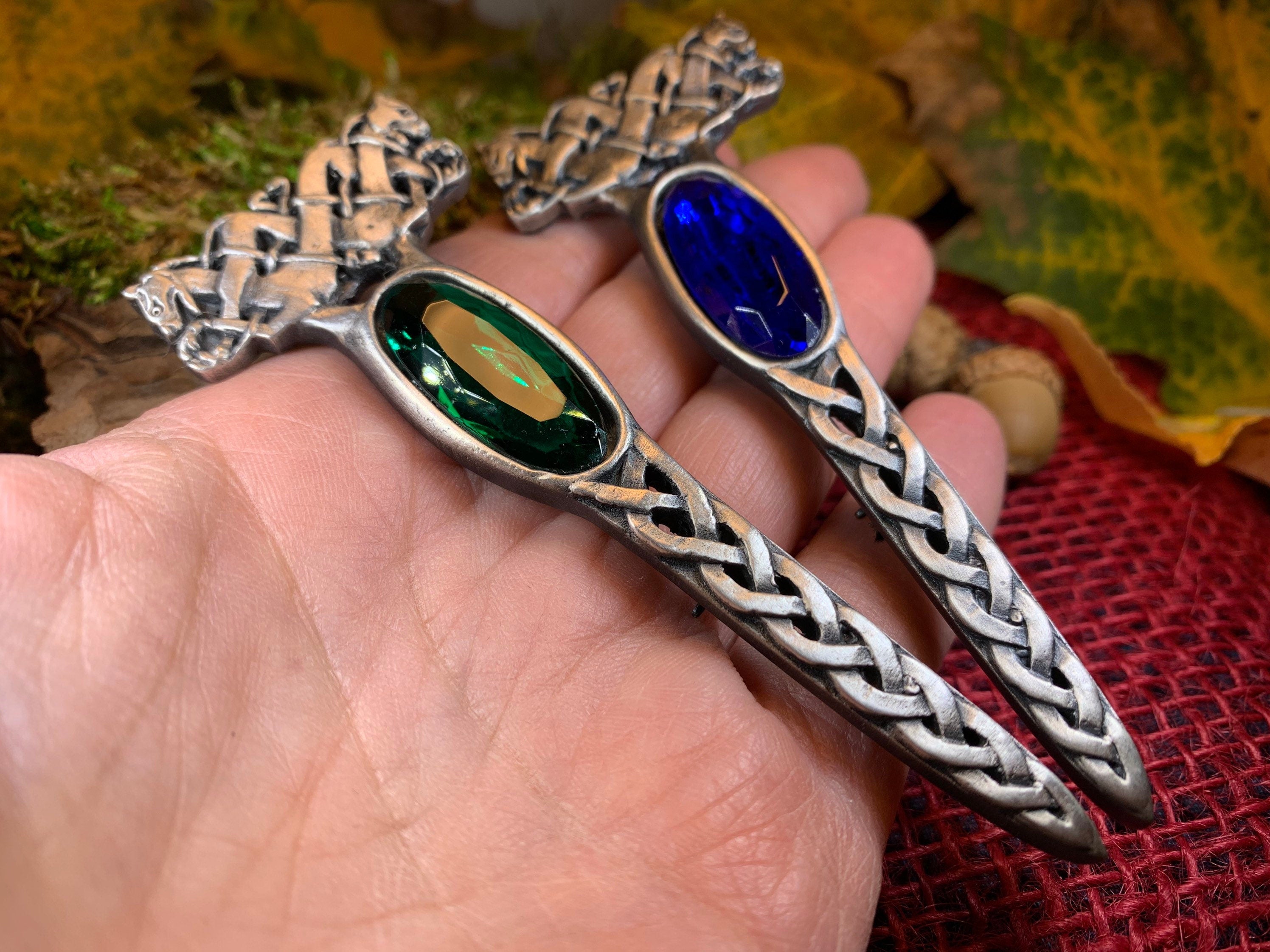 Celtic Dragon Crystal Kilt Pin - Handmade in Scotland