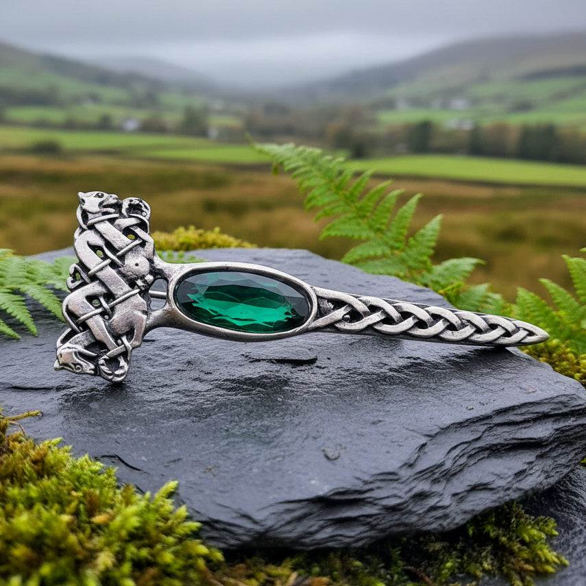 Celtic Dragon Crystal Kilt Pin - Handmade in Scotland